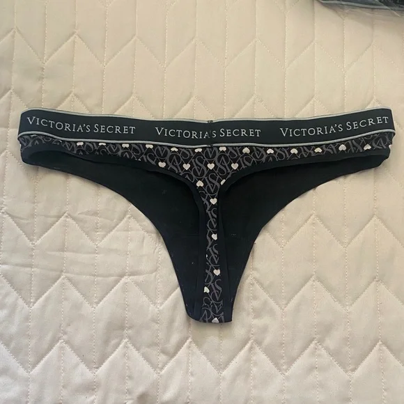 Victoria's Secret Black Logo-Print Thong with White Accents - Picture 3 of 3